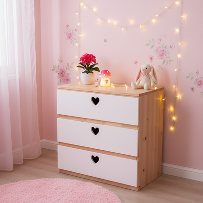 Chest of drawers in girls room with hearts