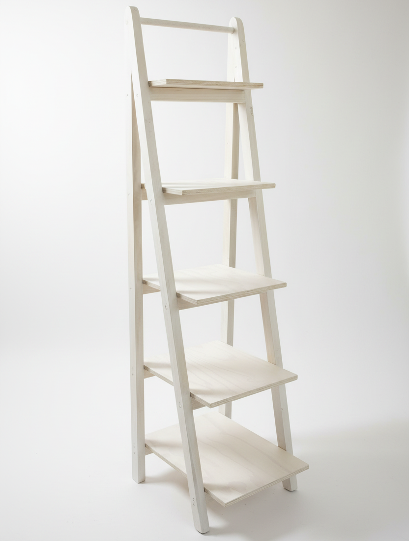 White ladder shelf on a white background