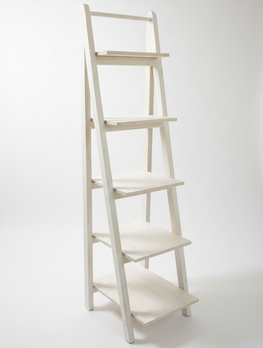 White ladder shelf on a white background