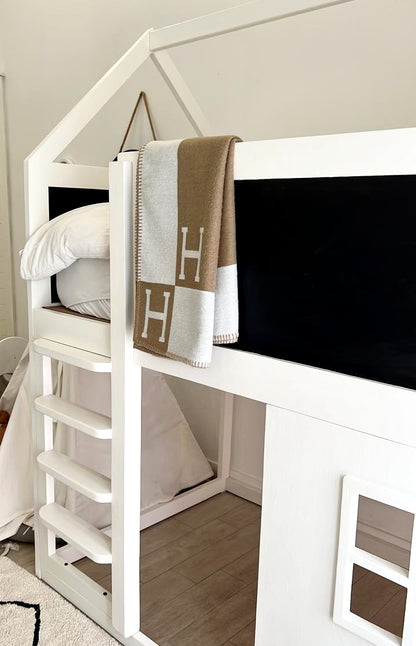 House Top Bunk Bed with Window and Chalkboard Panels -